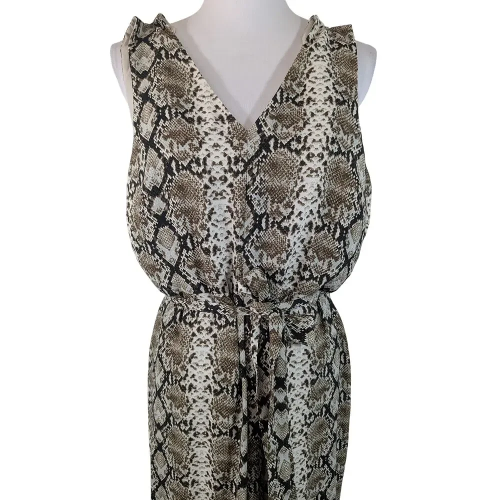 NWT@$149! BANANA REPUBLIC! WHITE, BLACK, BROWN SNAKESKIN PATTERN JUMPSUIT! SZ 6